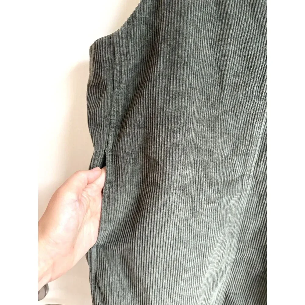 Corduroy Overall Green Dress XL Cotton Pinafore Jumper Olive Skirt Pockets Jolt